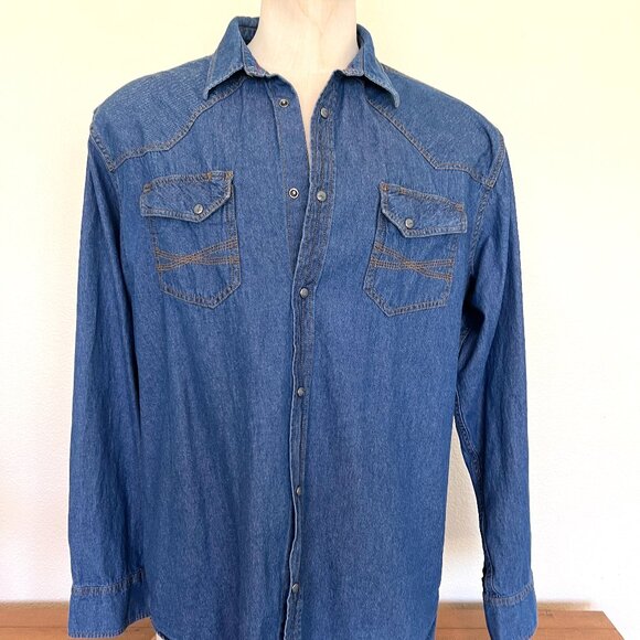 Blue Ranchwear - Denim Shirt - Gray Snap Front - Long Sleeve - Size XXL - Picture 1 of 10